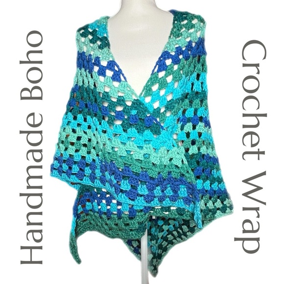 Source Unknown Jackets & Blazers - RARE! - Handmade Boho - Crocheted Shawl - Colorful - Artisan Made - Unique Boho